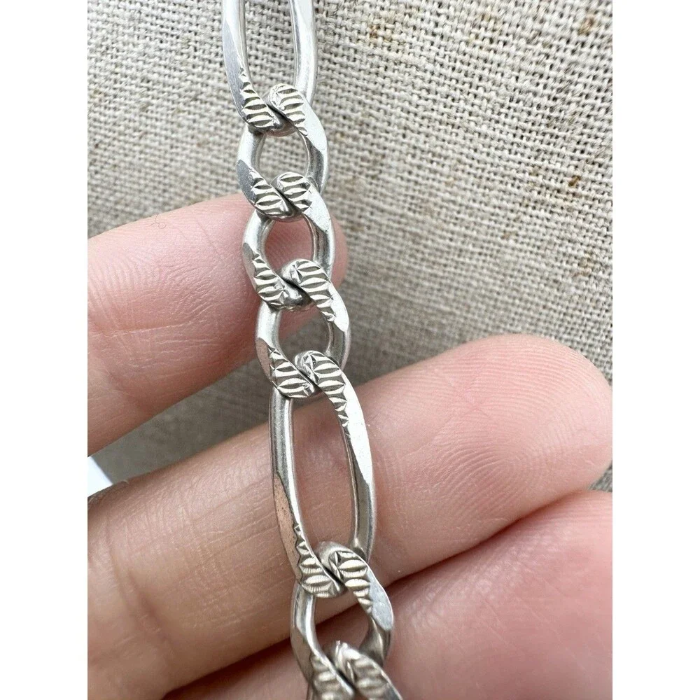 Men's Solid 925 Sterling Silver Figaro Chain Necklace ITALY 7mm 20”